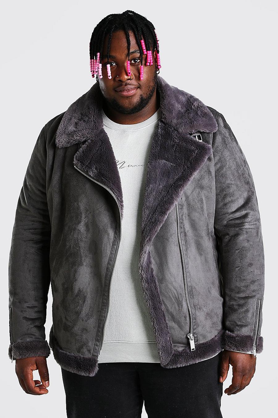Charcoal Plus Size Faux Fur Lined Suede Aviator image number 1