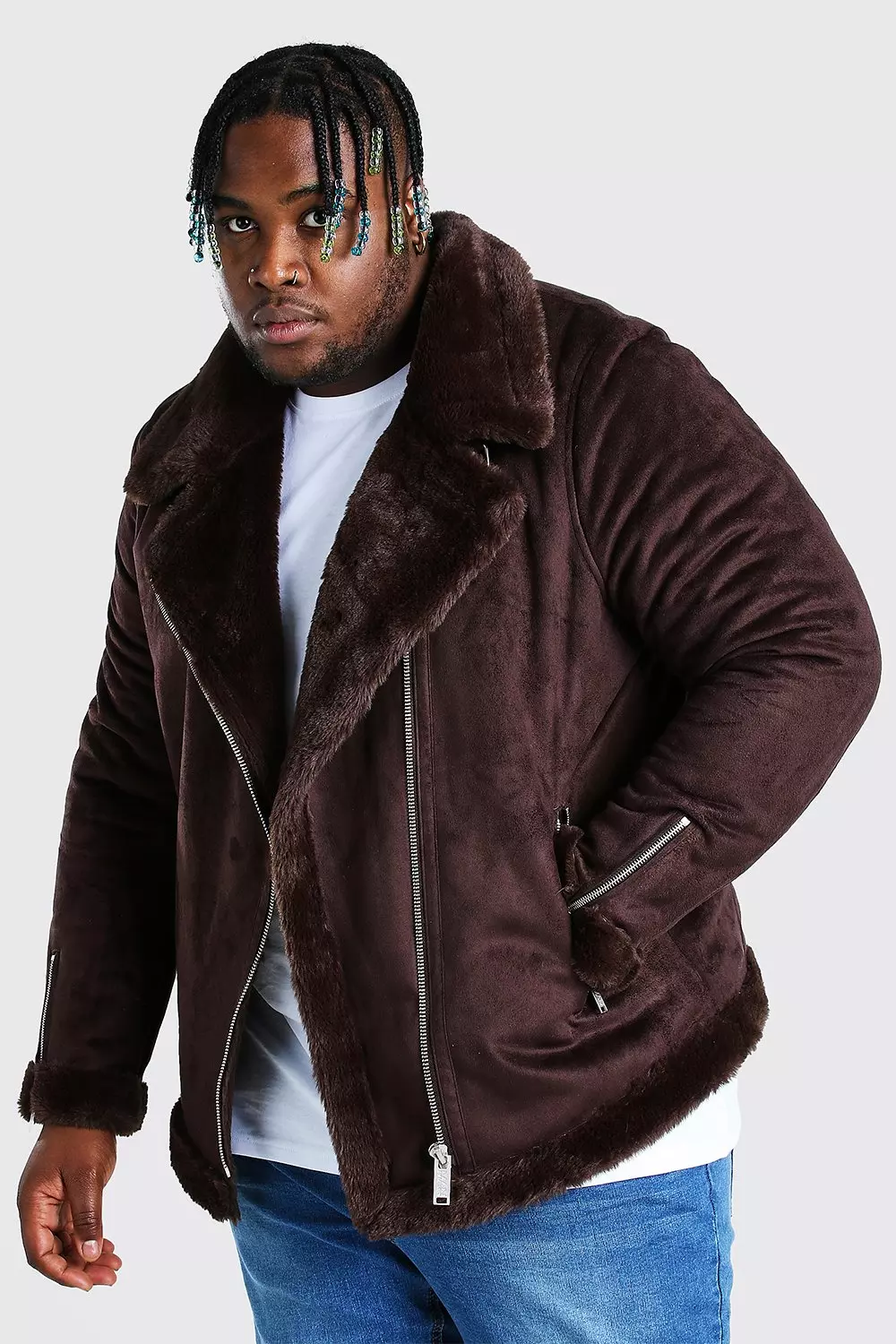 Faux Fur Lined Suede Aviator Jacket