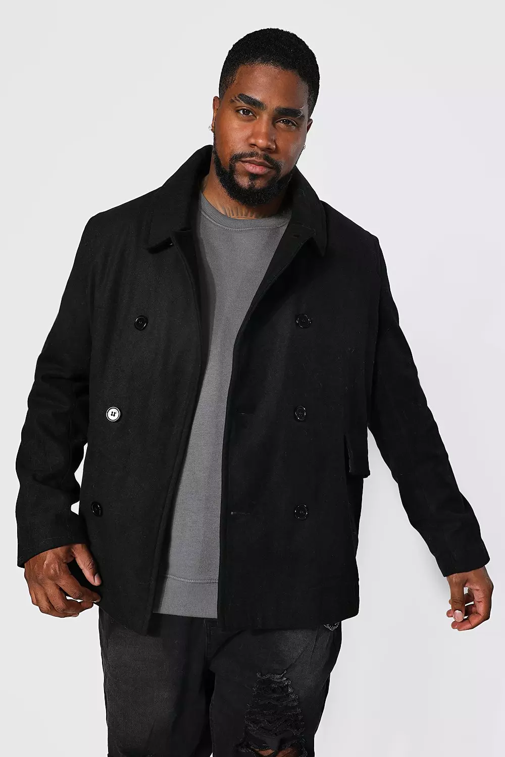 Plus size double discount breasted pea coat