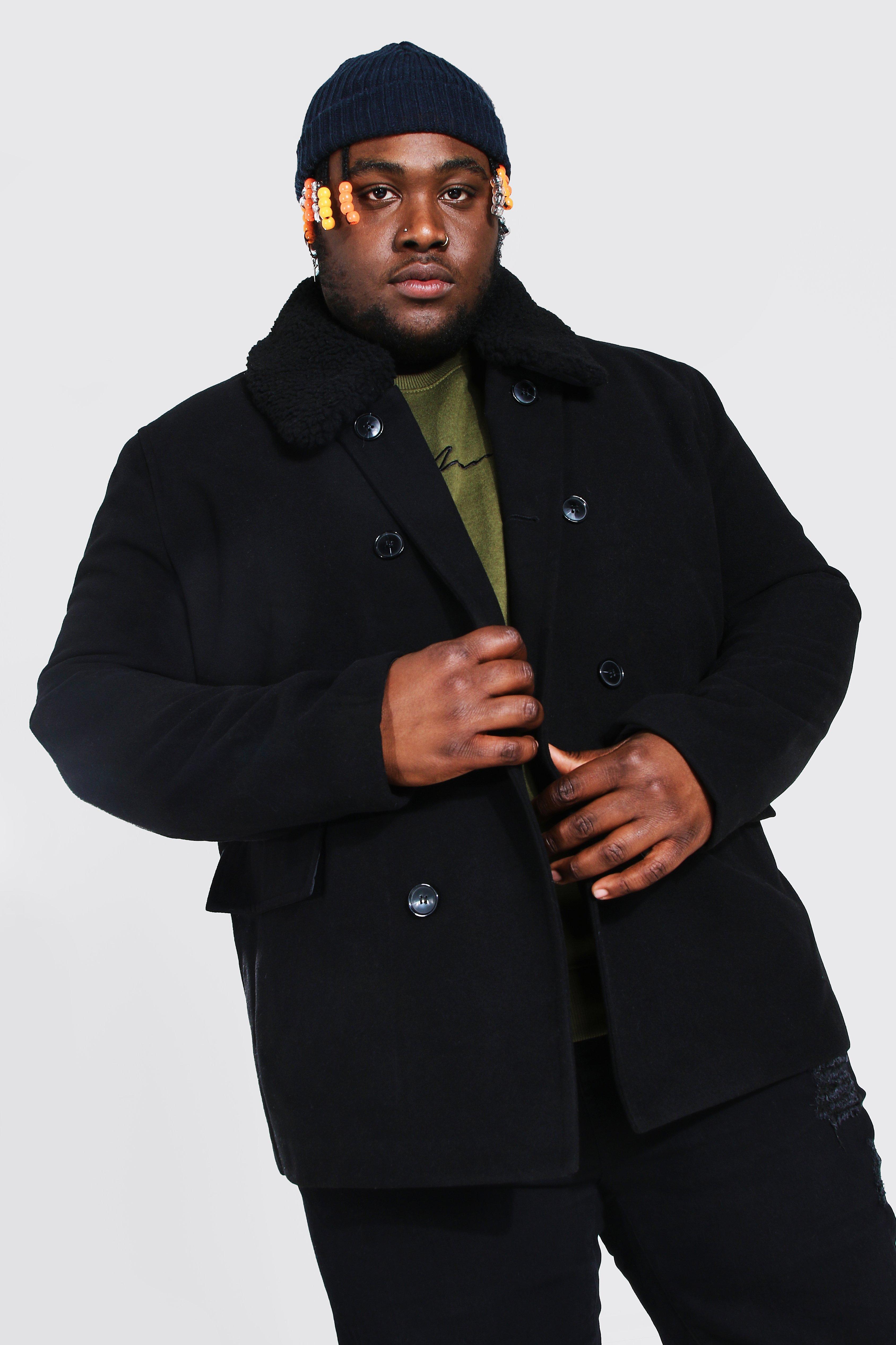 Plus Size Borg Collar Pea Coat