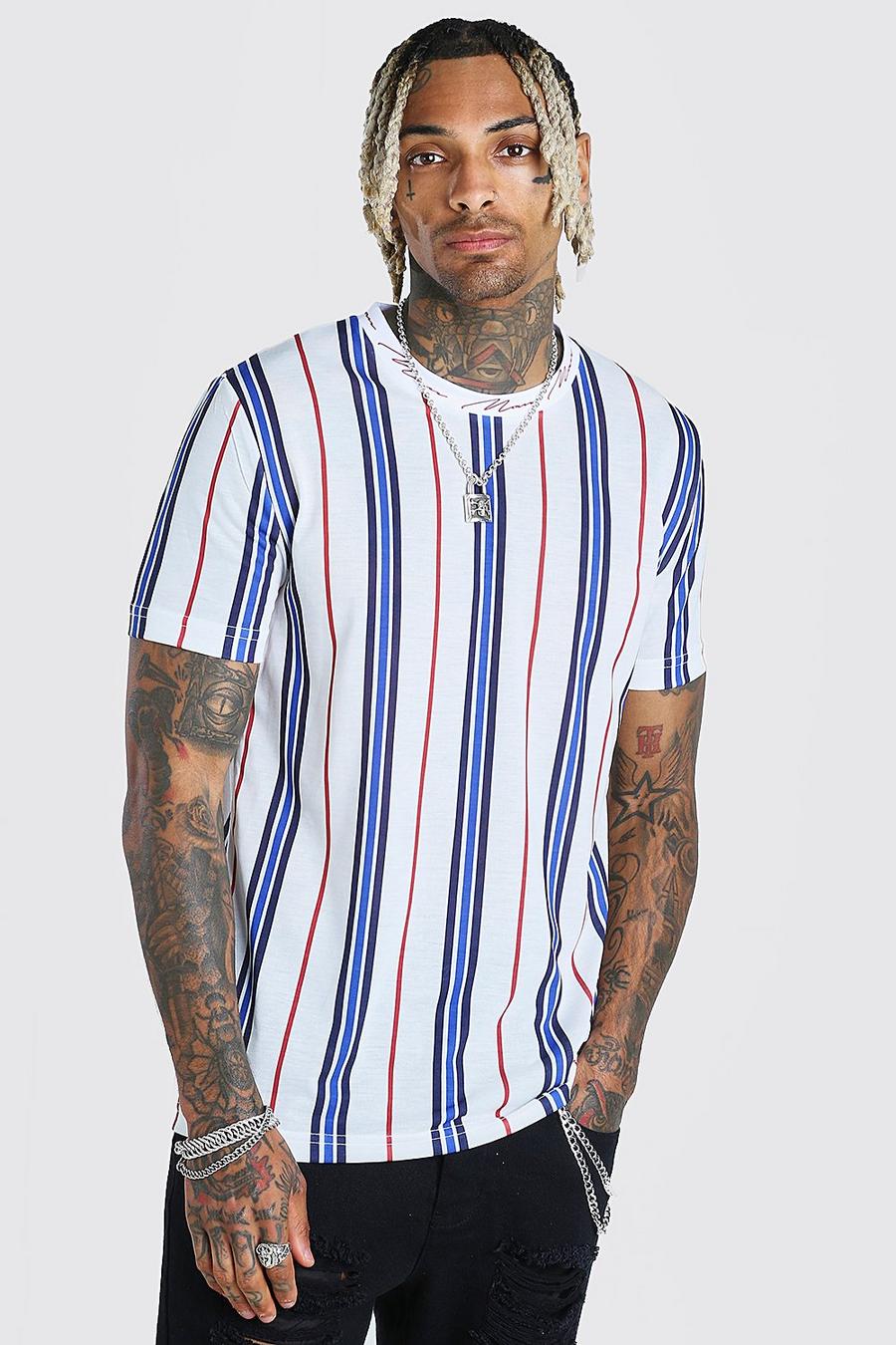Camiseta MAN de rayas verticales, Azul marino image number 1