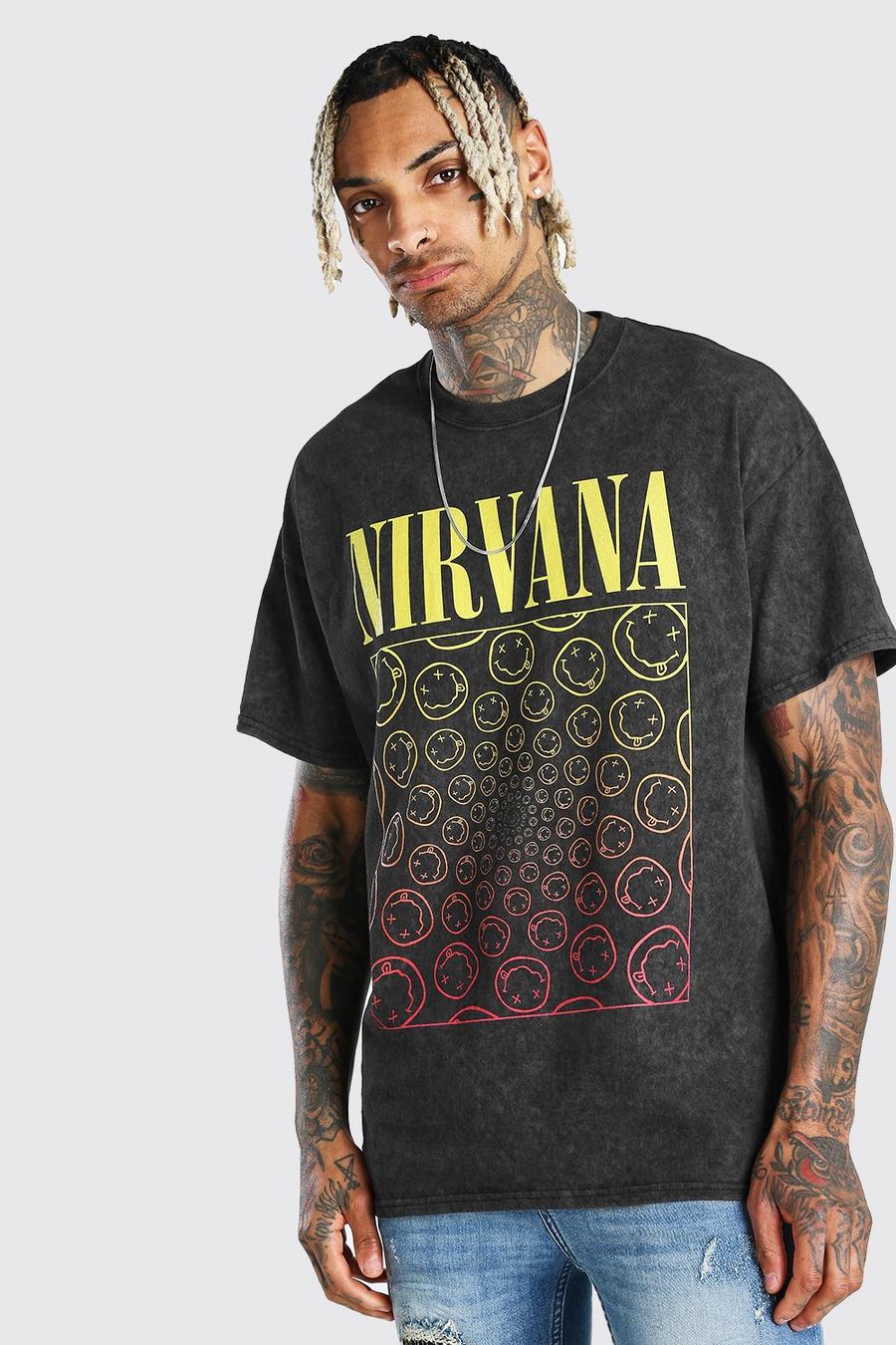 Oversize T-Shirt mit Acid-Waschung und Nirvana-Print, Anthrazit image number 1