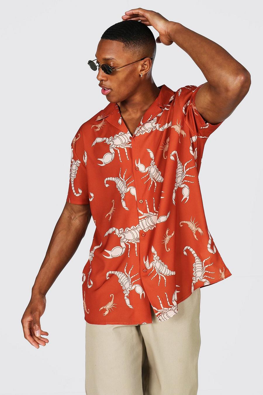 Brown Oversize kortärmad skjorta med bowlingkrage image number 1