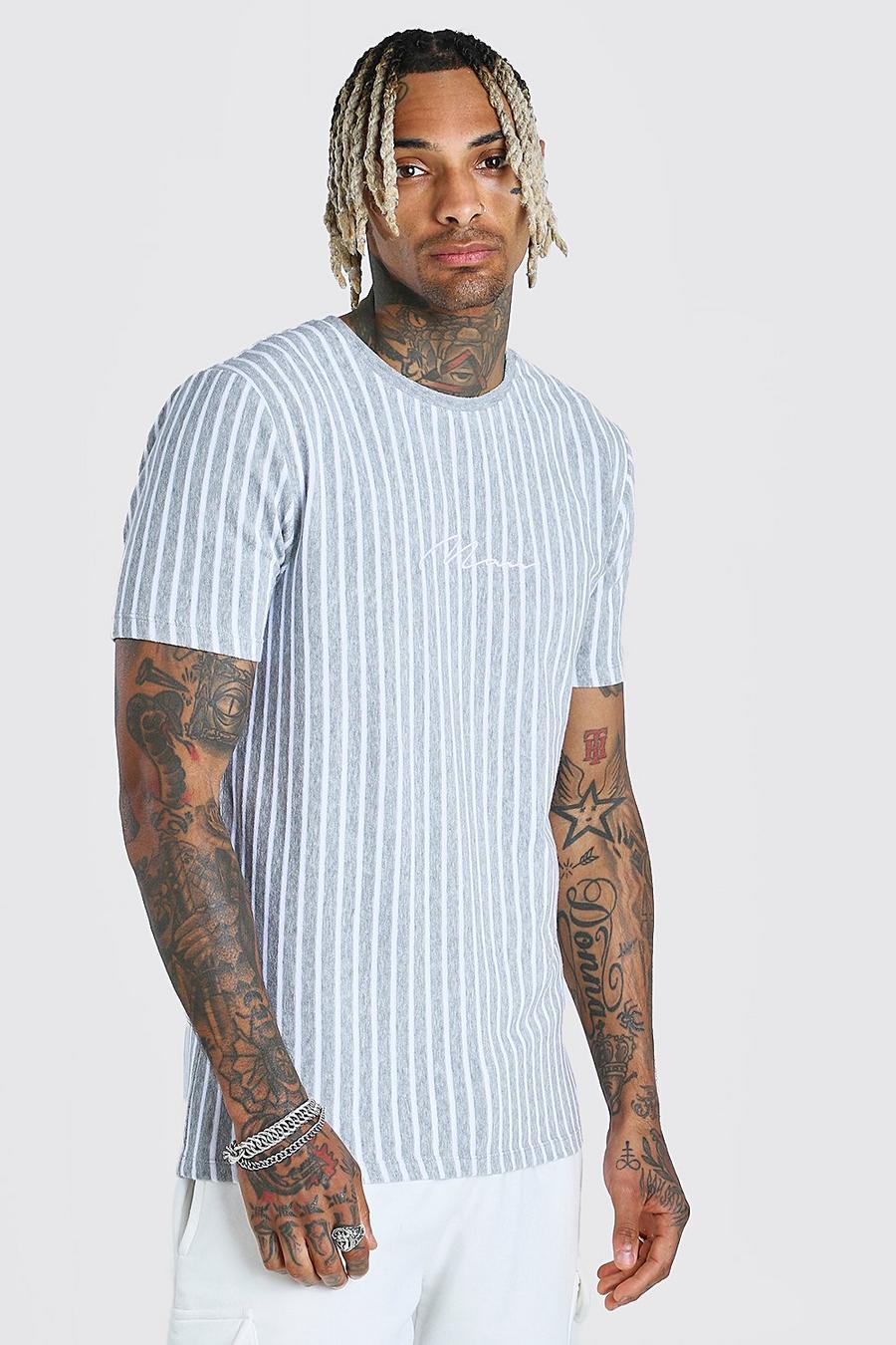 Grey MAN Signature Towelling Stripe T-Shirt image number 1