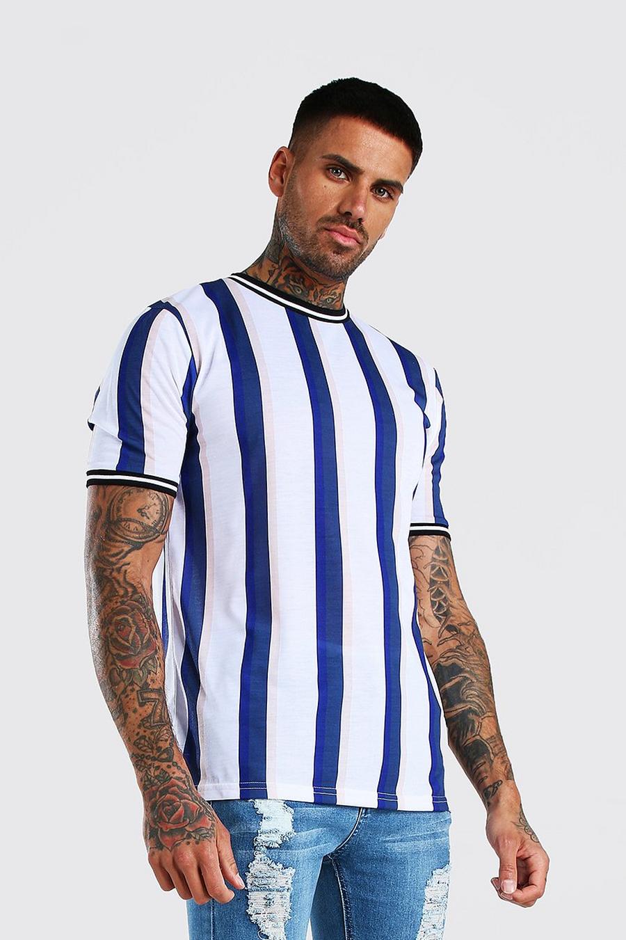 White Vertical Stripe T-Shirt With Sports Rib image number 1