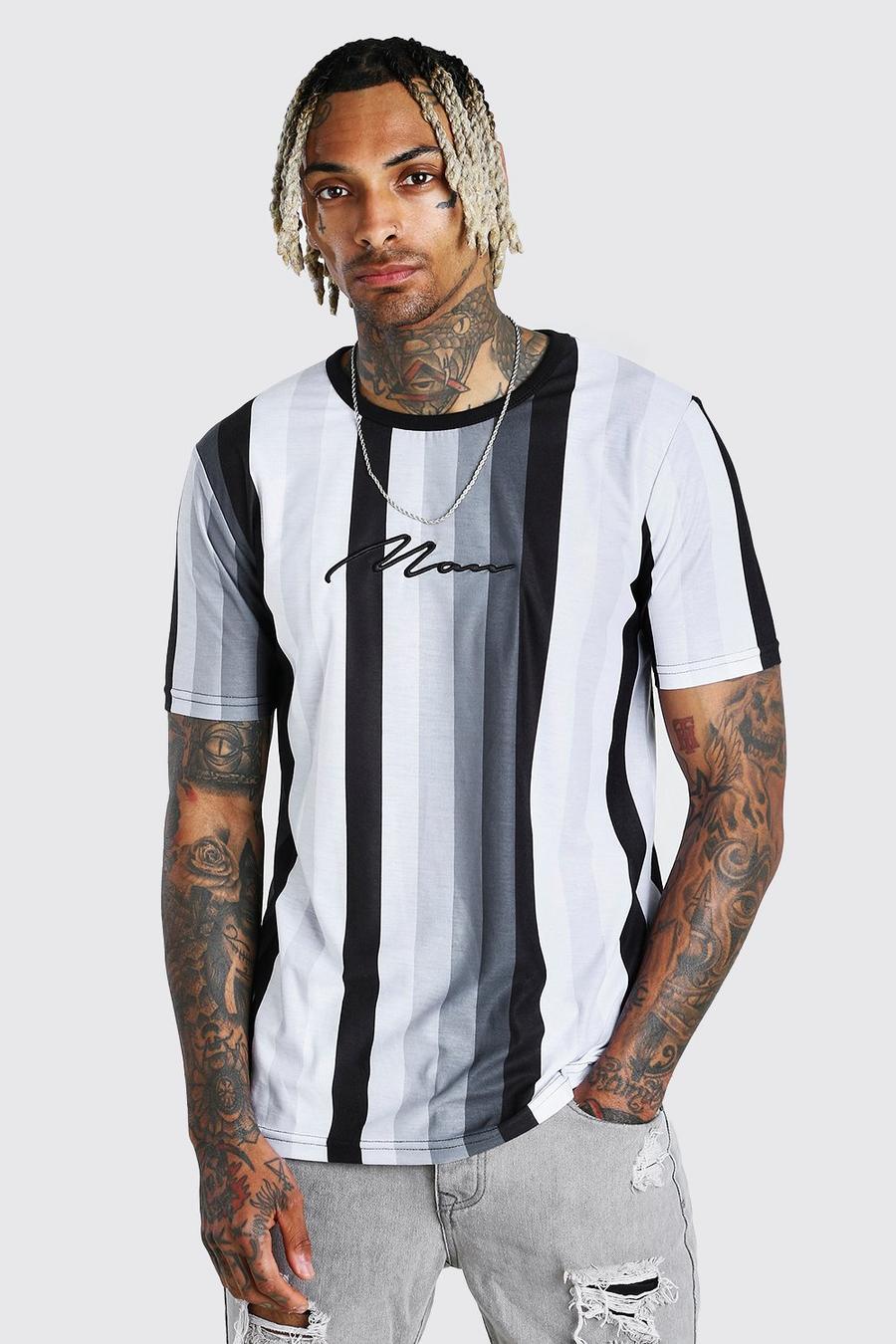 Grey MAN Signature Vertical Stripe T-Shirt image number 1