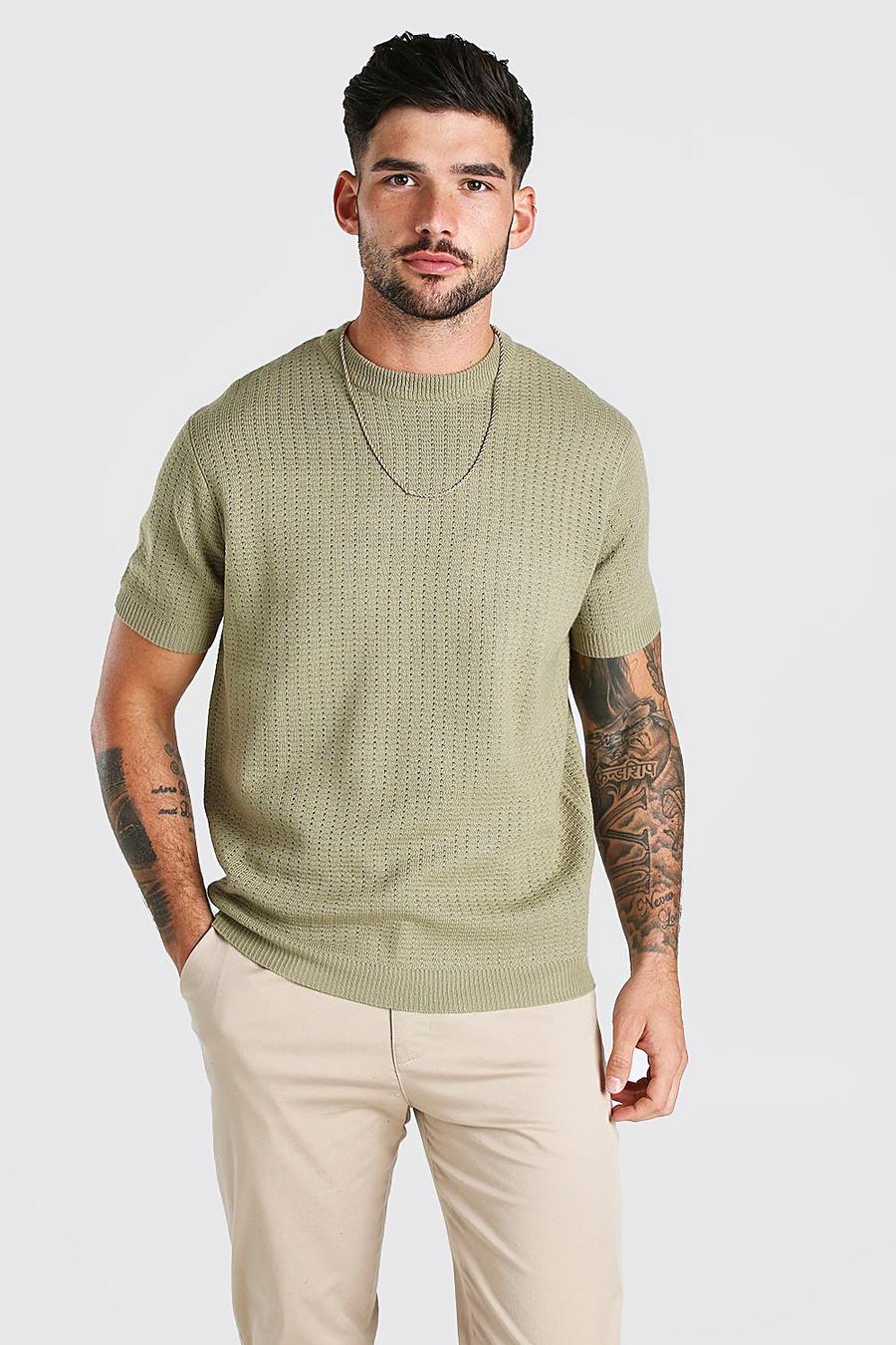 Strukturiertes, kurzärmeliges T-Shirt aus Strick, Salbeigrün image number 1