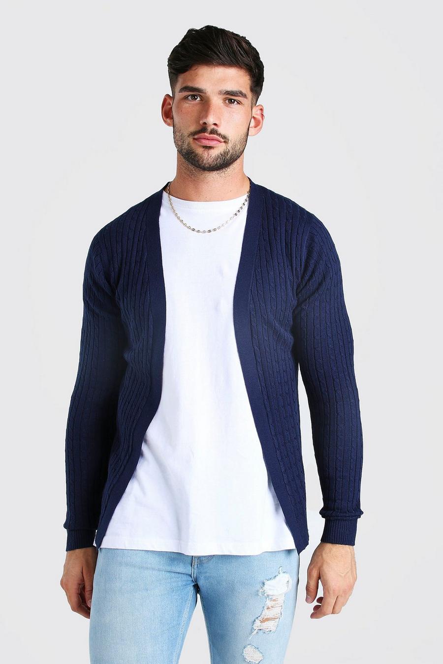 Navy Long Sleeve Cable Knit Cardigan image number 1