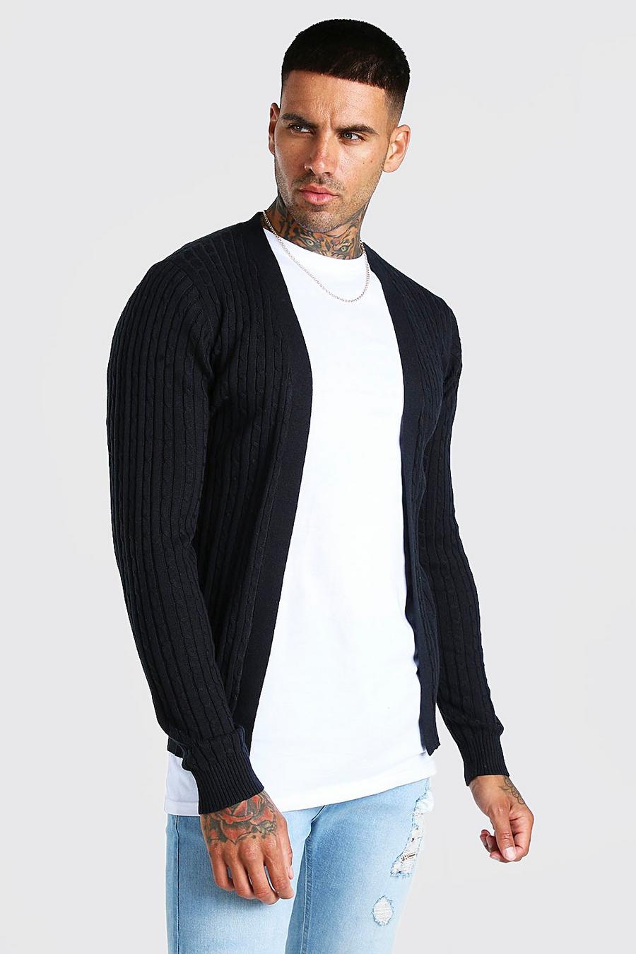 Black Long Sleeve Cable Knit Cardigan image number 1