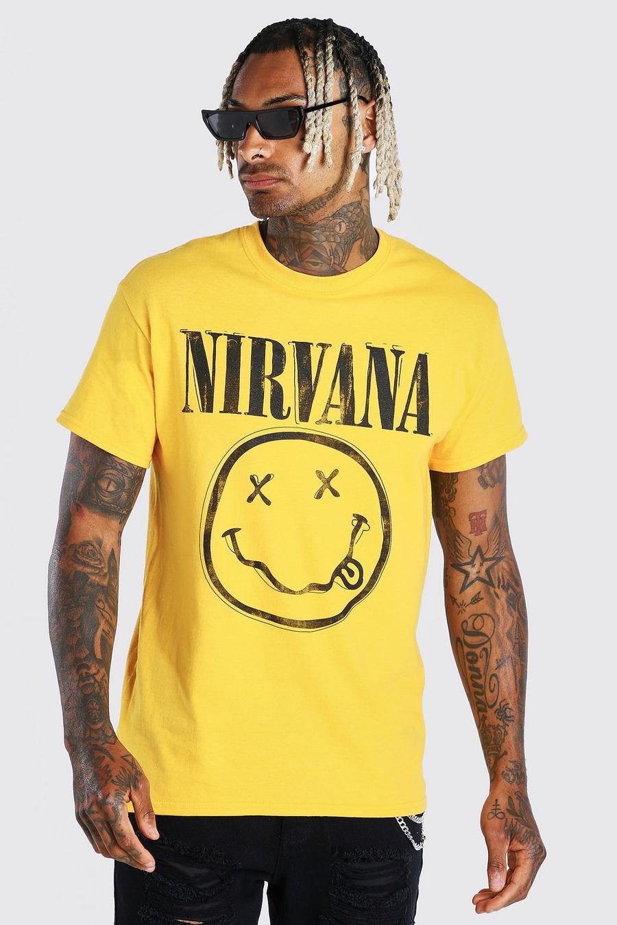 T-Shirt mit lizenziertem „Nirvana Smiley“-Print, Gelb image number 1