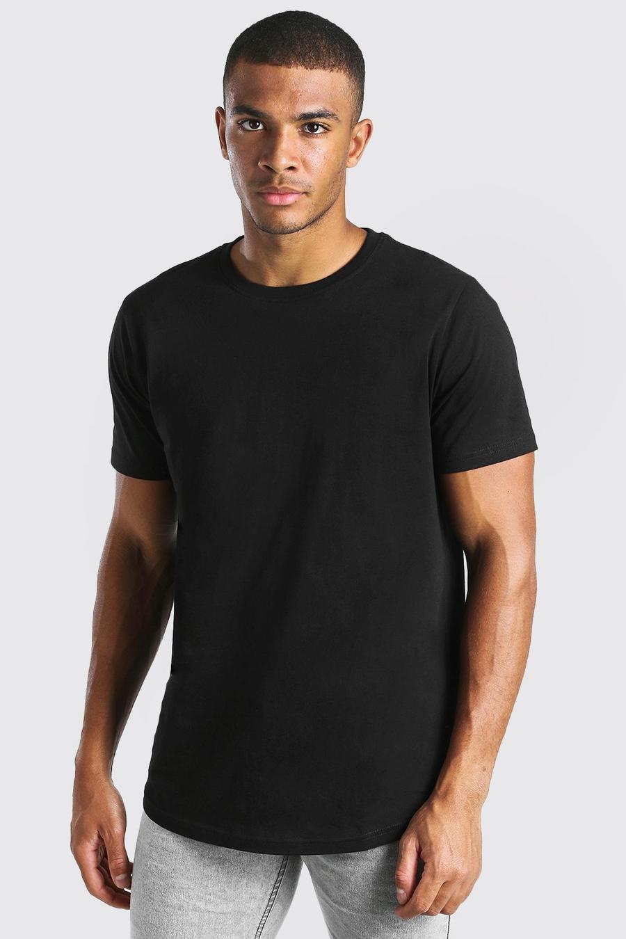 Black Longline Curved Hem T-Shirt image number 1