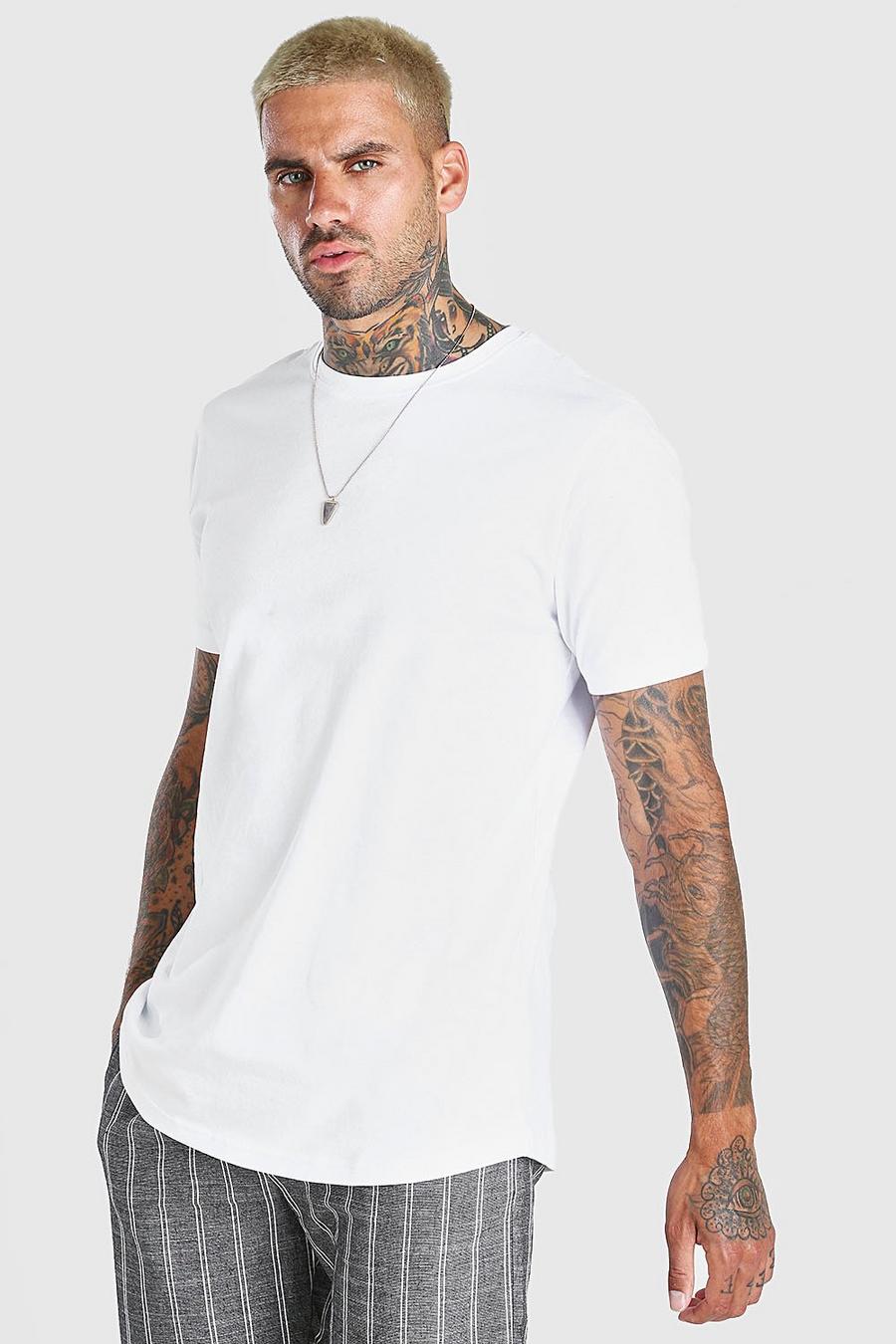 Maglietta lunga con fondo curvo, Bianco image number 1