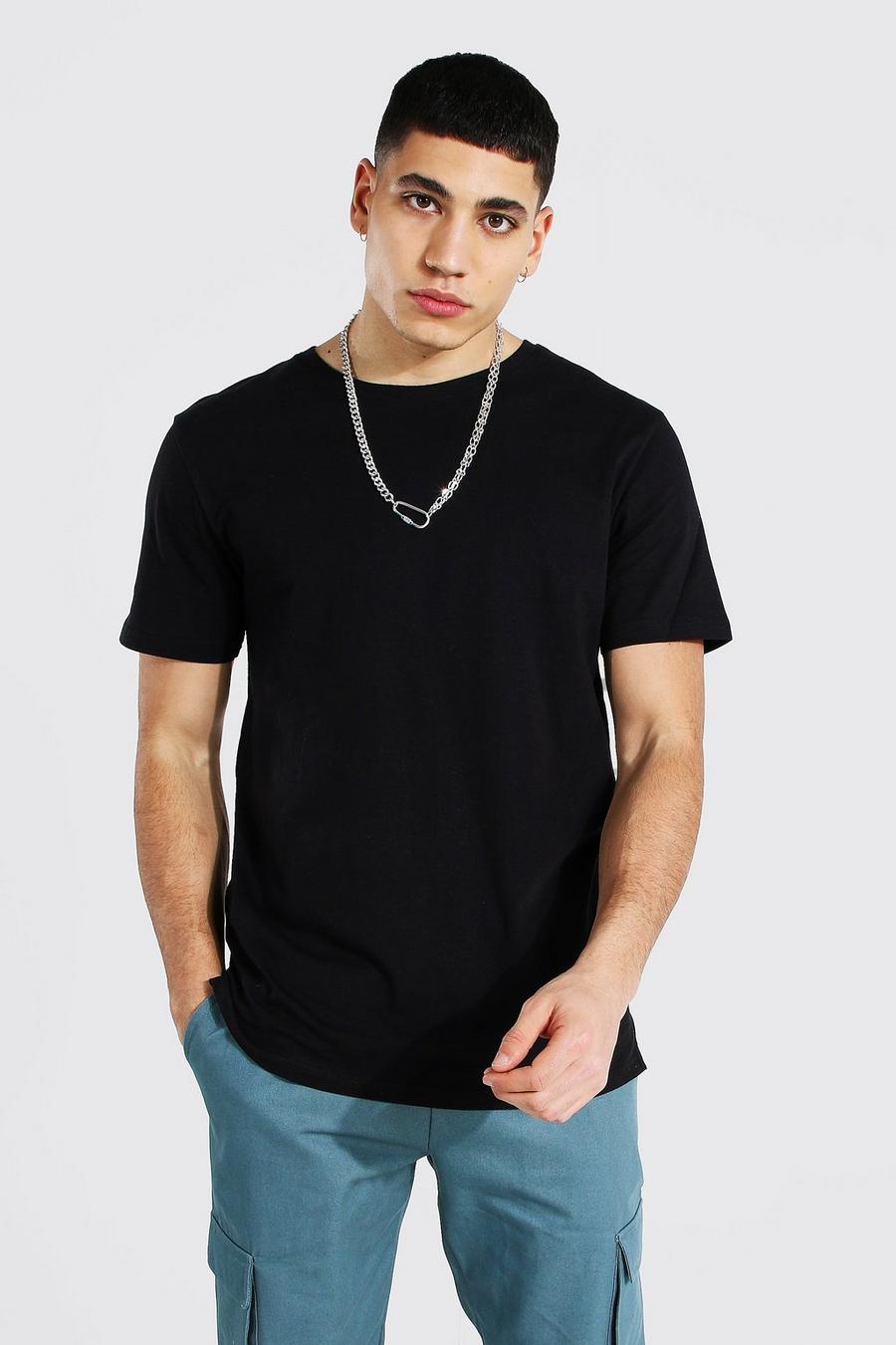 Camiseta larga con bajo curvado, Negro image number 1