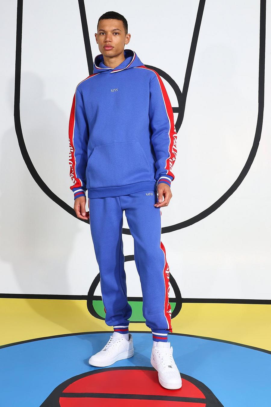 Blue Tall Tracksuit With Side Tape And Hood Detail image number 1