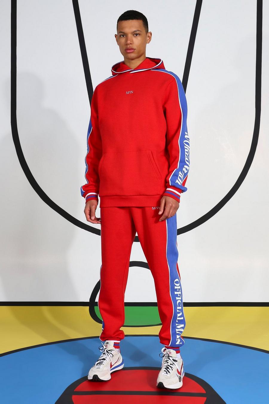 Red Tall Tracksuit With Side Tape And Hood Detail image number 1