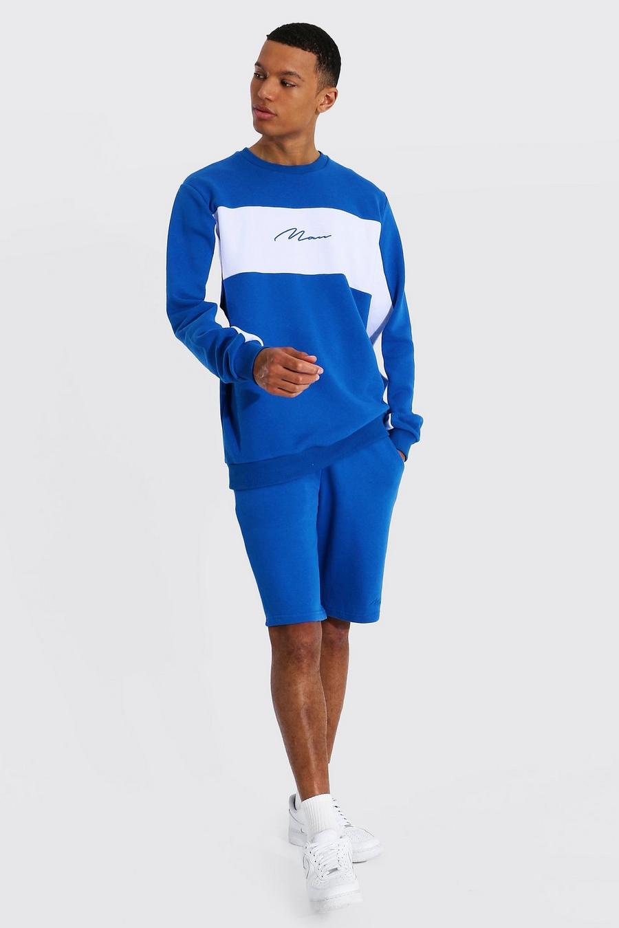 Bright blue Tall Man Colour Block Short Tracksuit image number 1