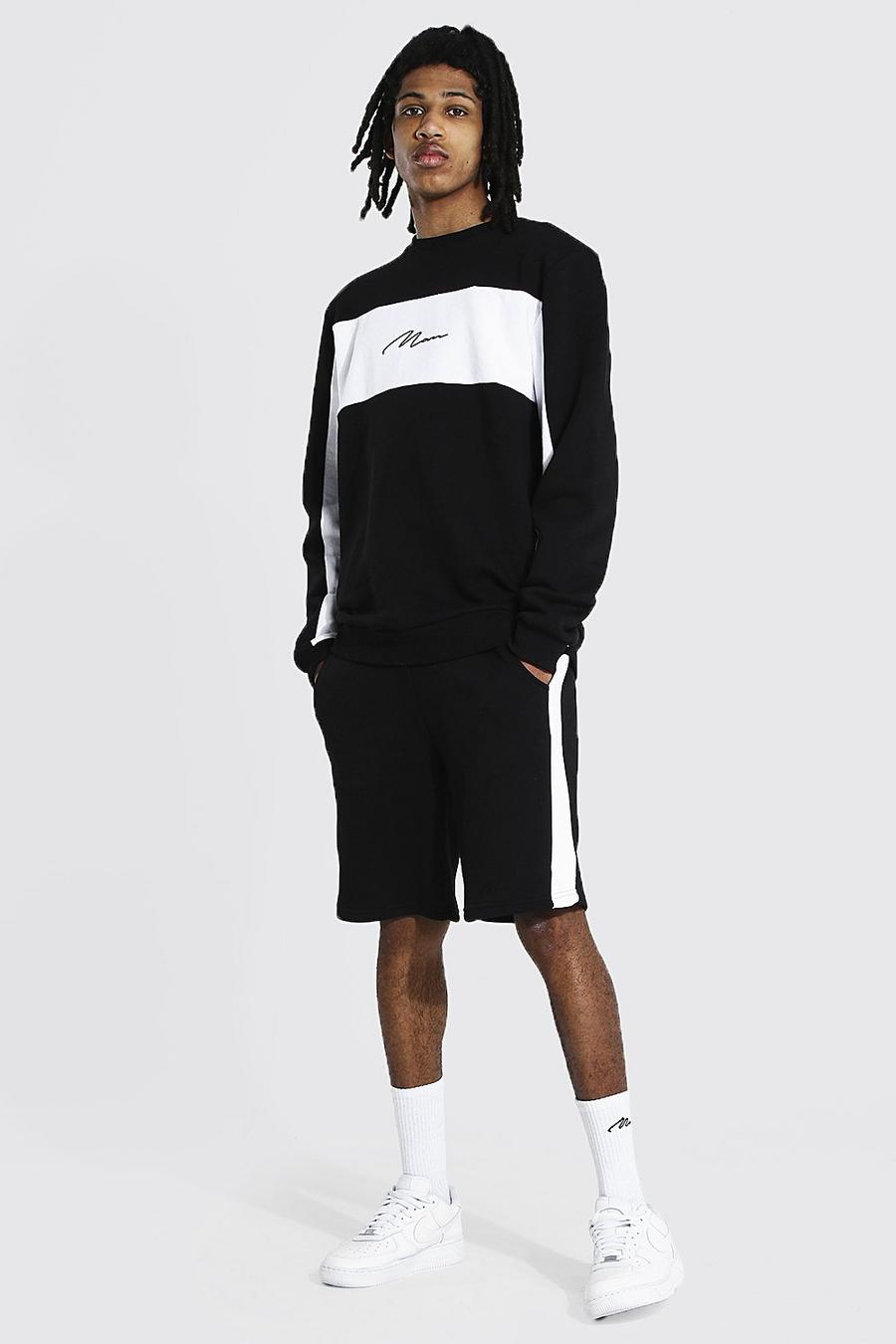Black Tall Man Colour Block Short Sweater Tracksuit image number 1