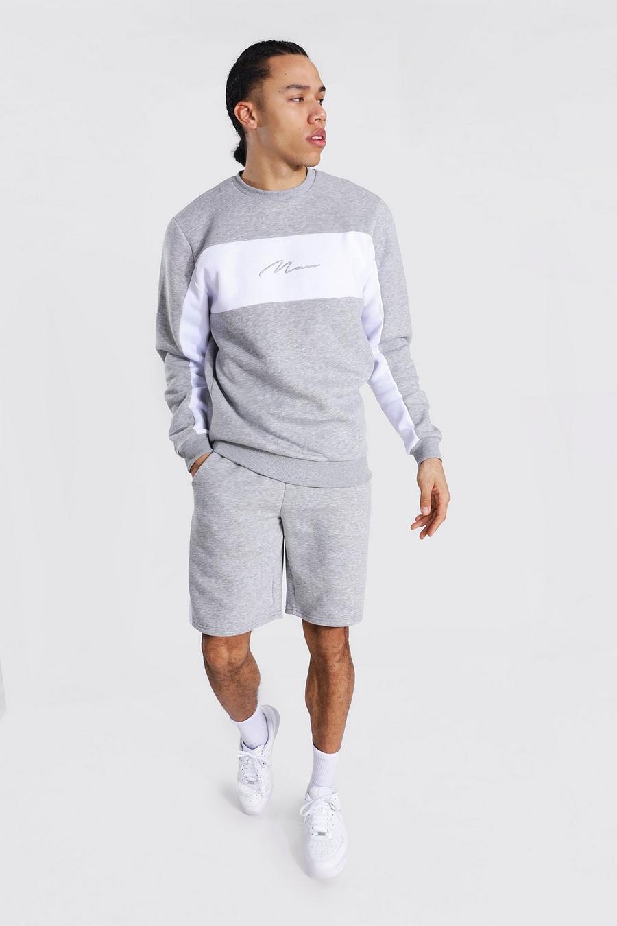 Grey marl Tall - MAN Sweatshirt och shorts med blockfärger image number 1