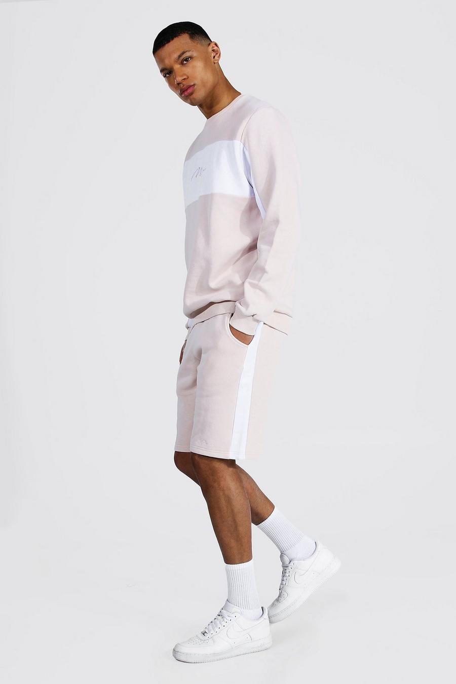 Pastel pink Tall Man Colour Block Short Tracksuit image number 1