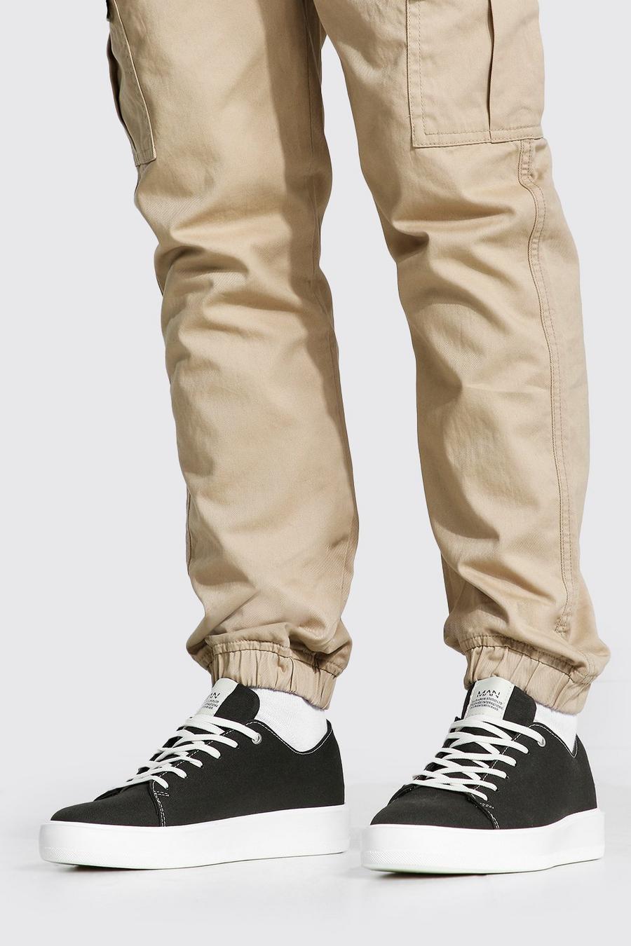 Khaki Canvas Branded Sneakers image number 1