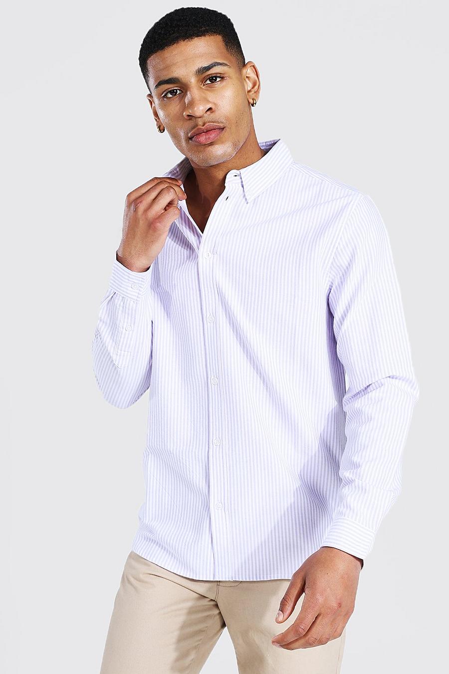 Lilac Oxford Stripe Long Sleeve Regular Shirt image number 1