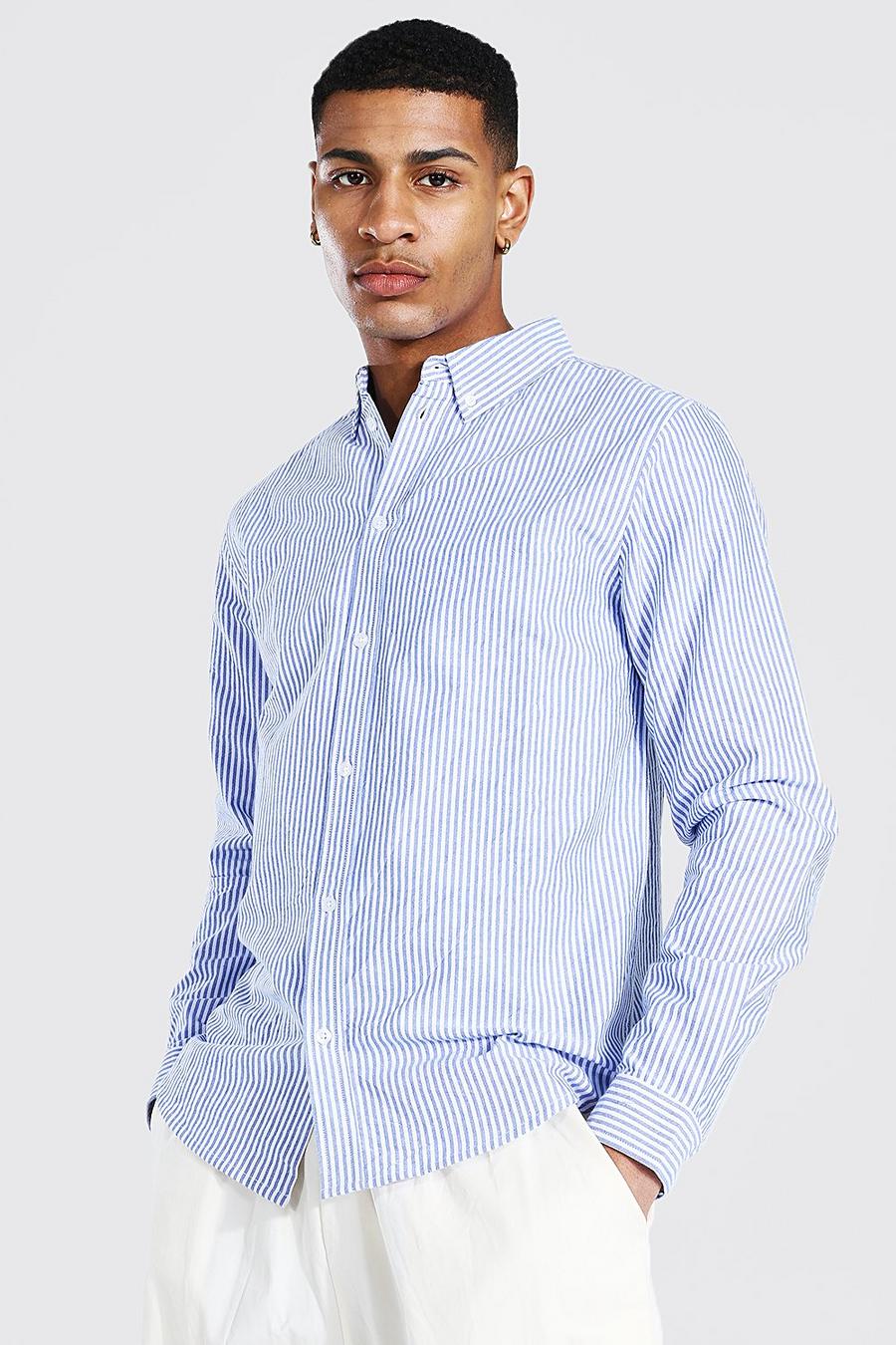 Navy Oxford Stripe Long Sleeve Regular Shirt image number 1