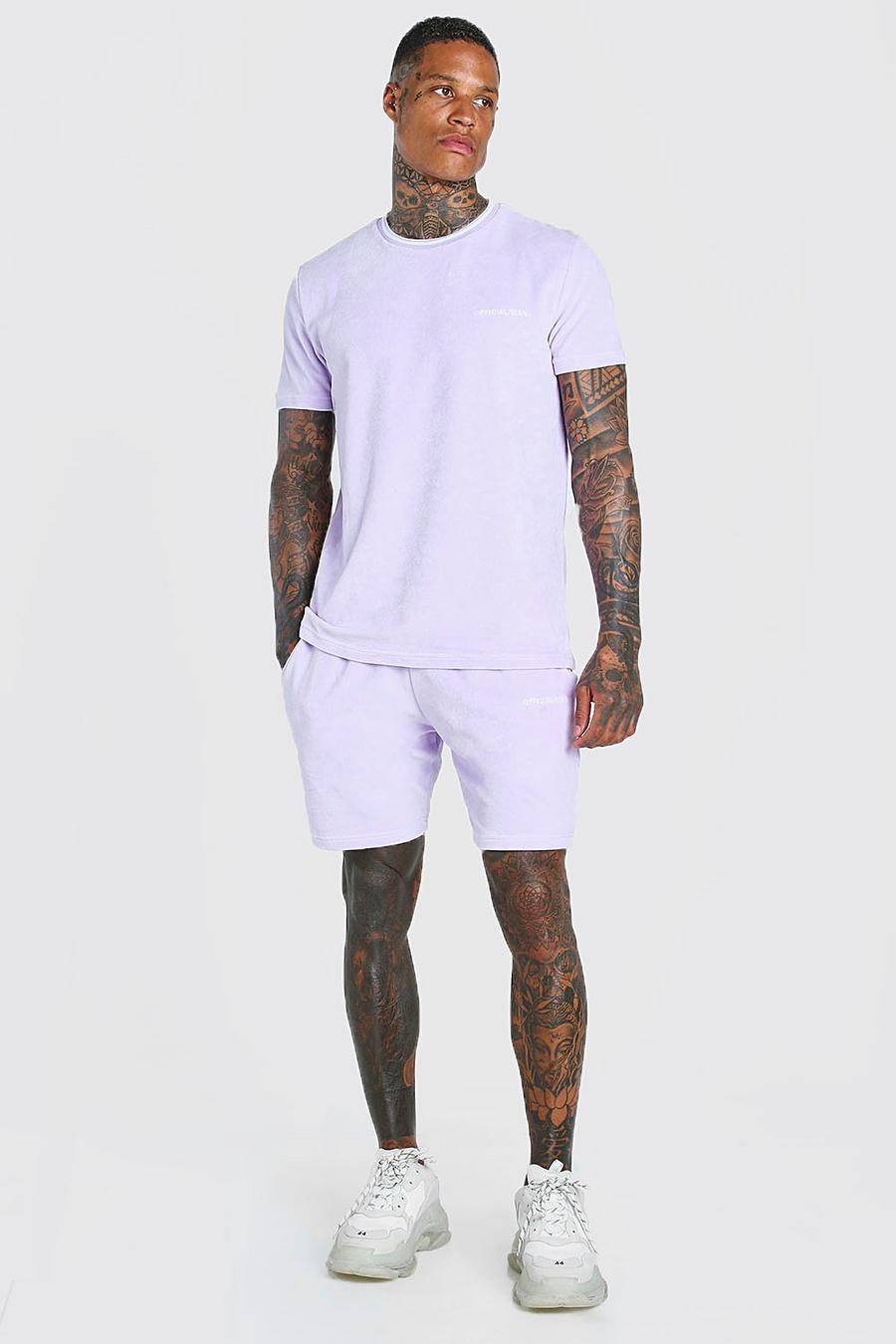 MAN Official Velours-Set mit T-Shirt und Shorts, Lilac image number 1
