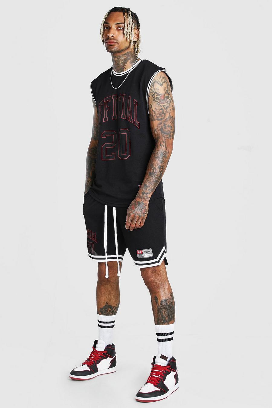 MAN Set aus Airtex Tank Top und Basketball-Shorts, Schwarz image number 1