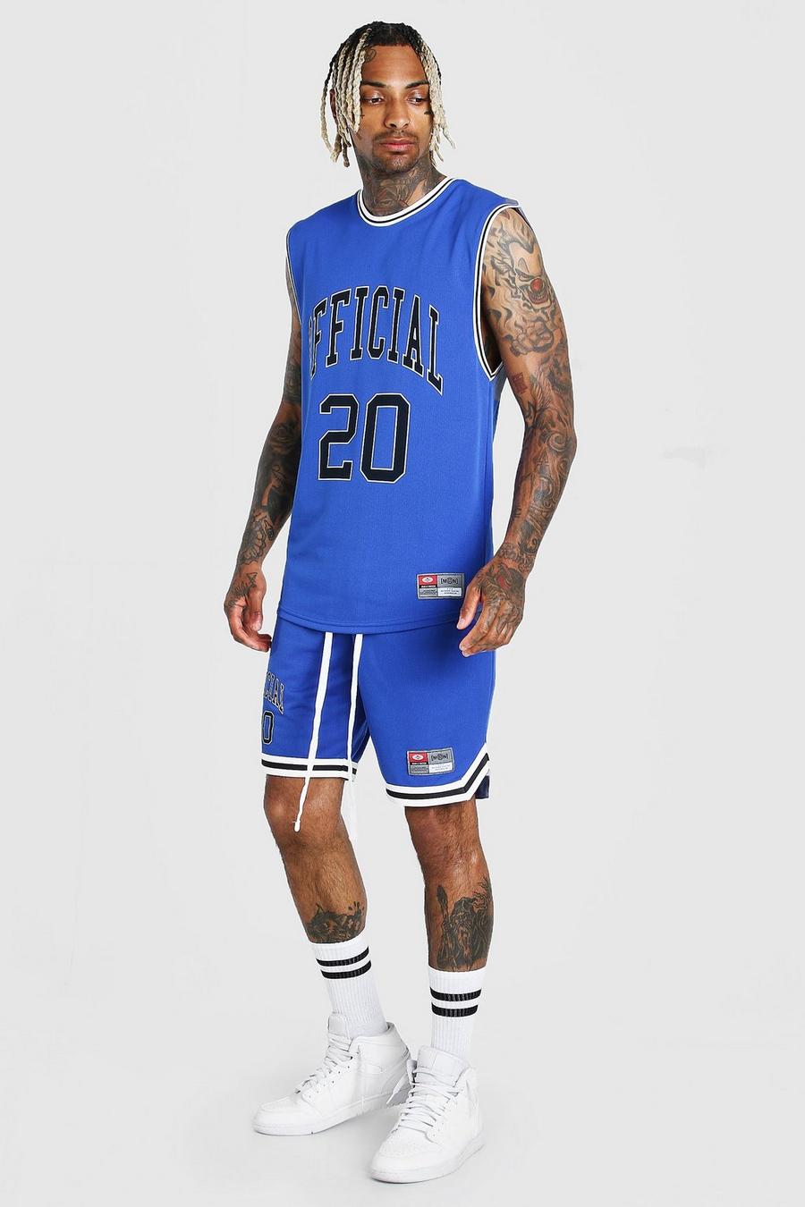 Blauw Man Airtex Tank Top En Basketbal Shorts Set image number 1