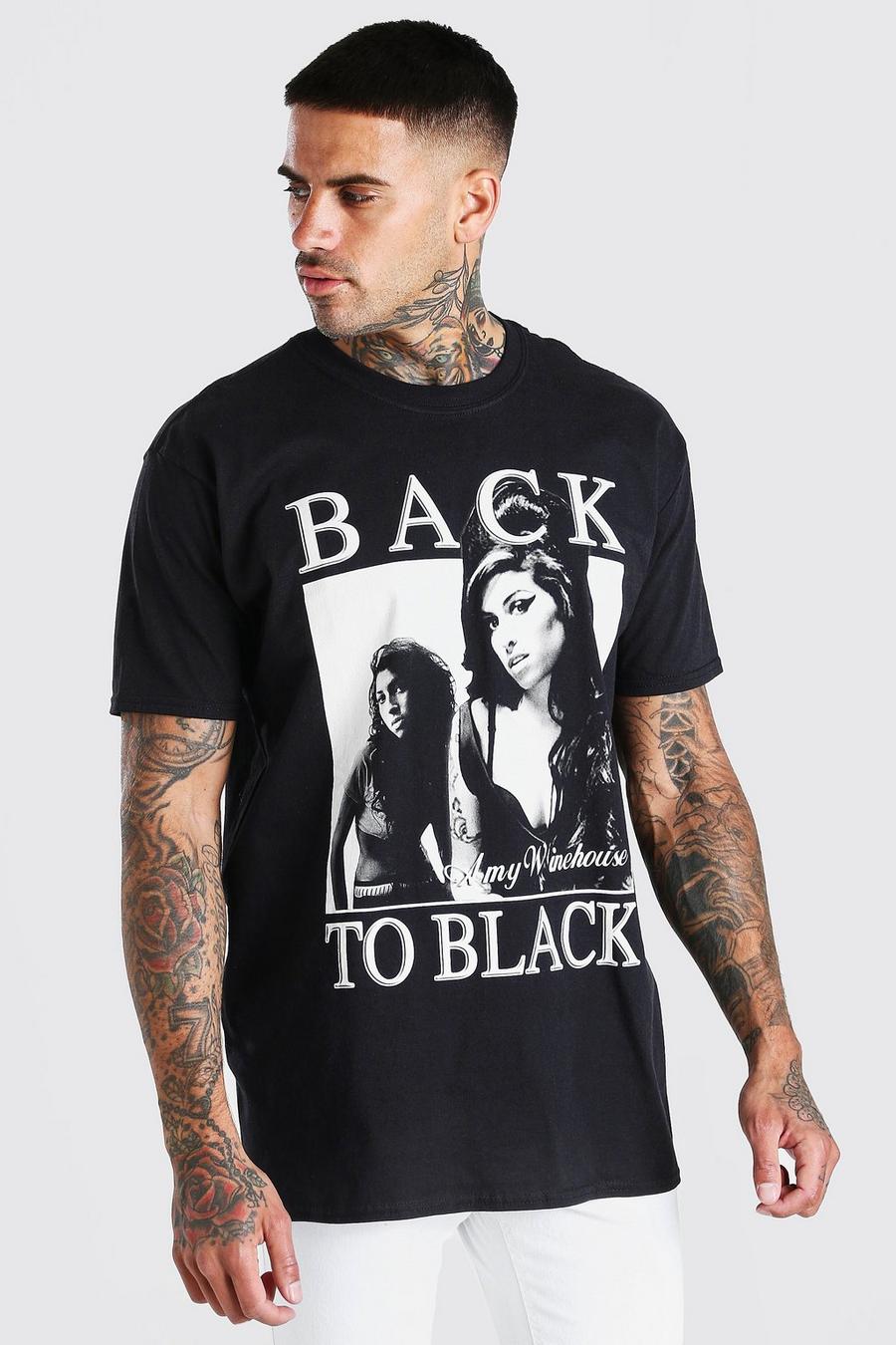 Black Oversize t-shirt med Amy Winehouse-tryck image number 1