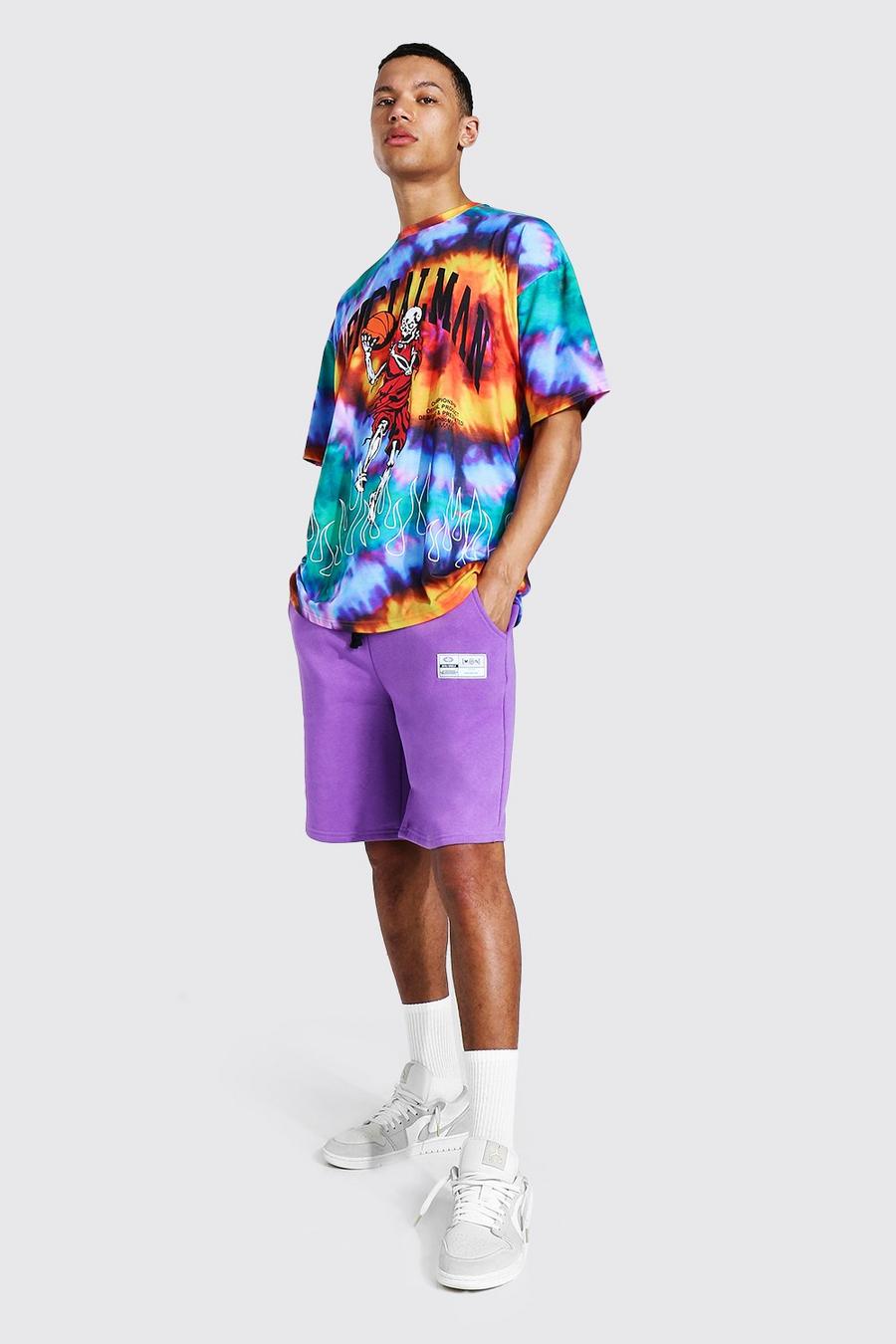 Tall Übergroßes Set mit Batik-T-Shirt und Shorts, Violett image number 1