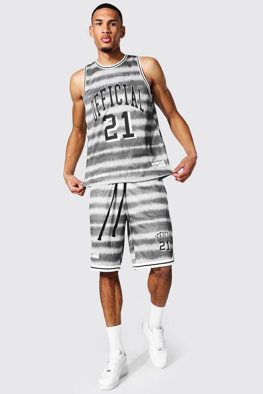 Grey Tall Tie Dye Mesh Basketbal Shorts Set image number 1