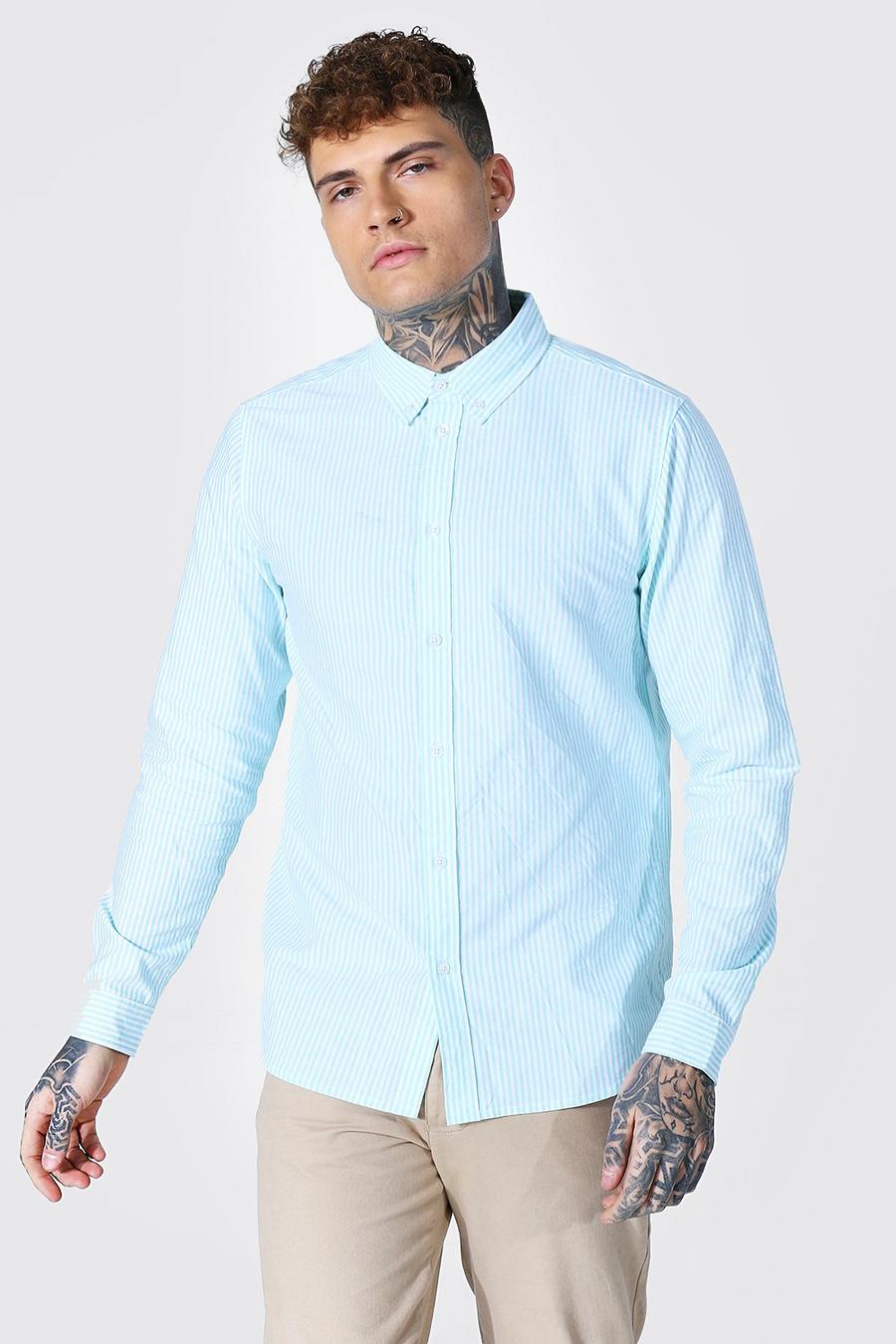 Mint Oxford Stripe Long Sleeve Regular Shirt image number 1