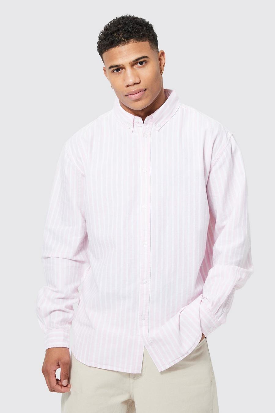Chemise Oxford coupe normale à rayures, Rose