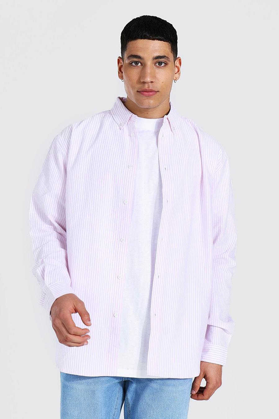 Pink Långärmad randig oversize oxfordskjorta image number 1