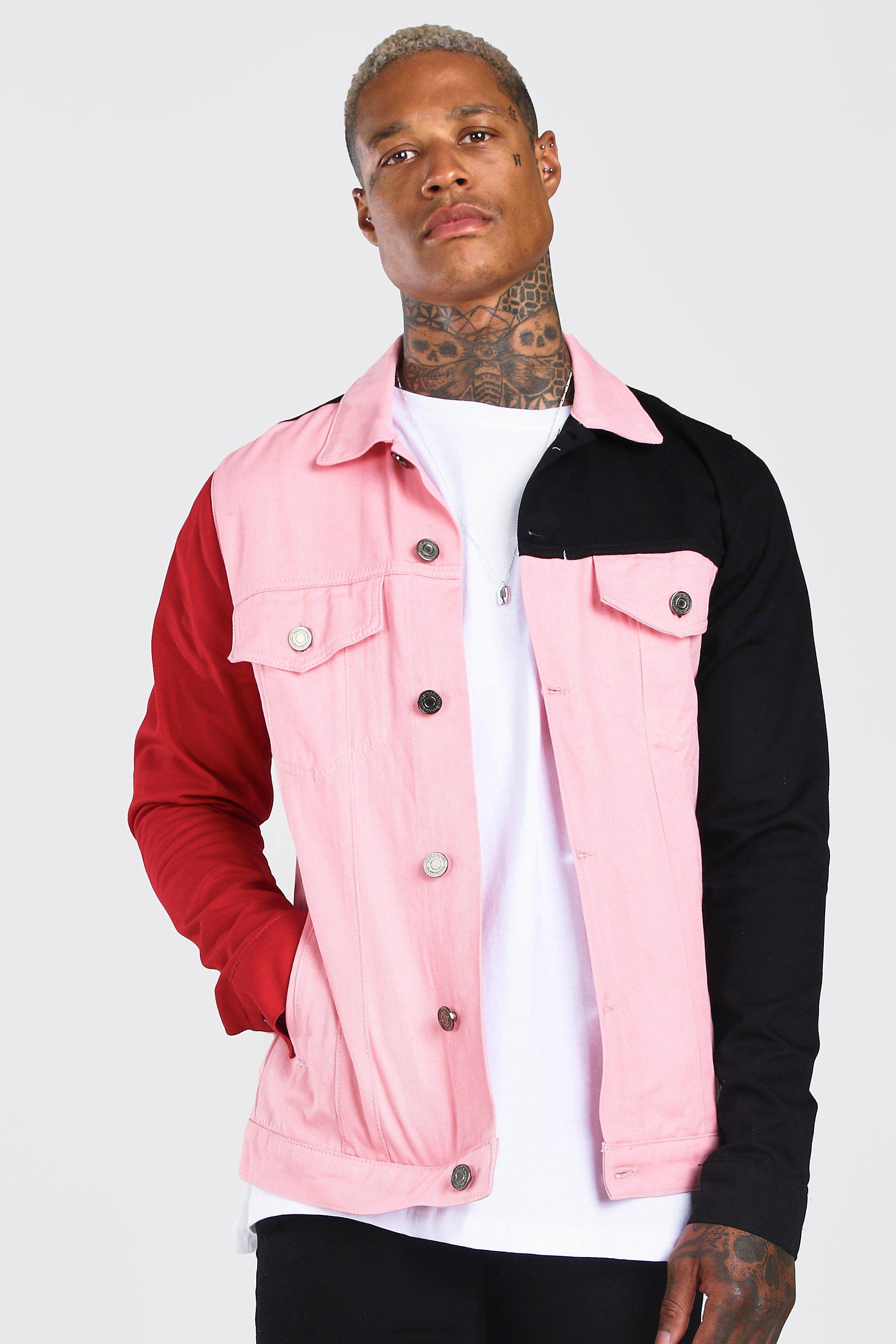 Pink block sale denim jacket