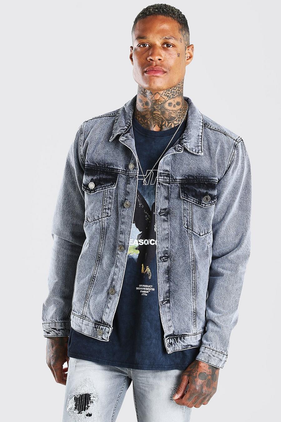 Grey Acid Wash Denim Jacket image number 1