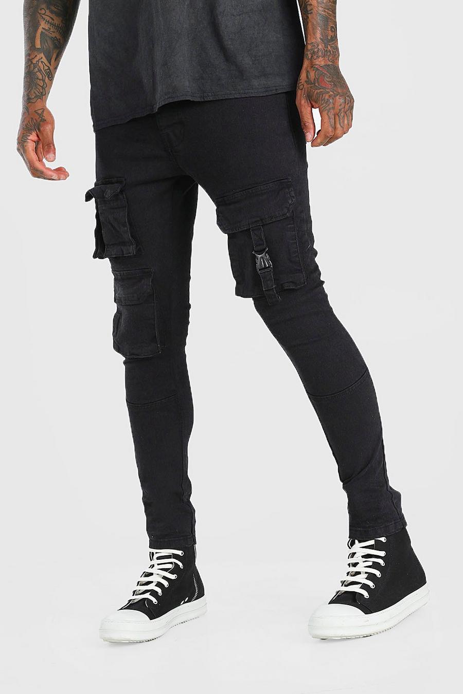 Skinny Cargo-Jeans mit Taschen, Verwaschenes schwarz image number 1