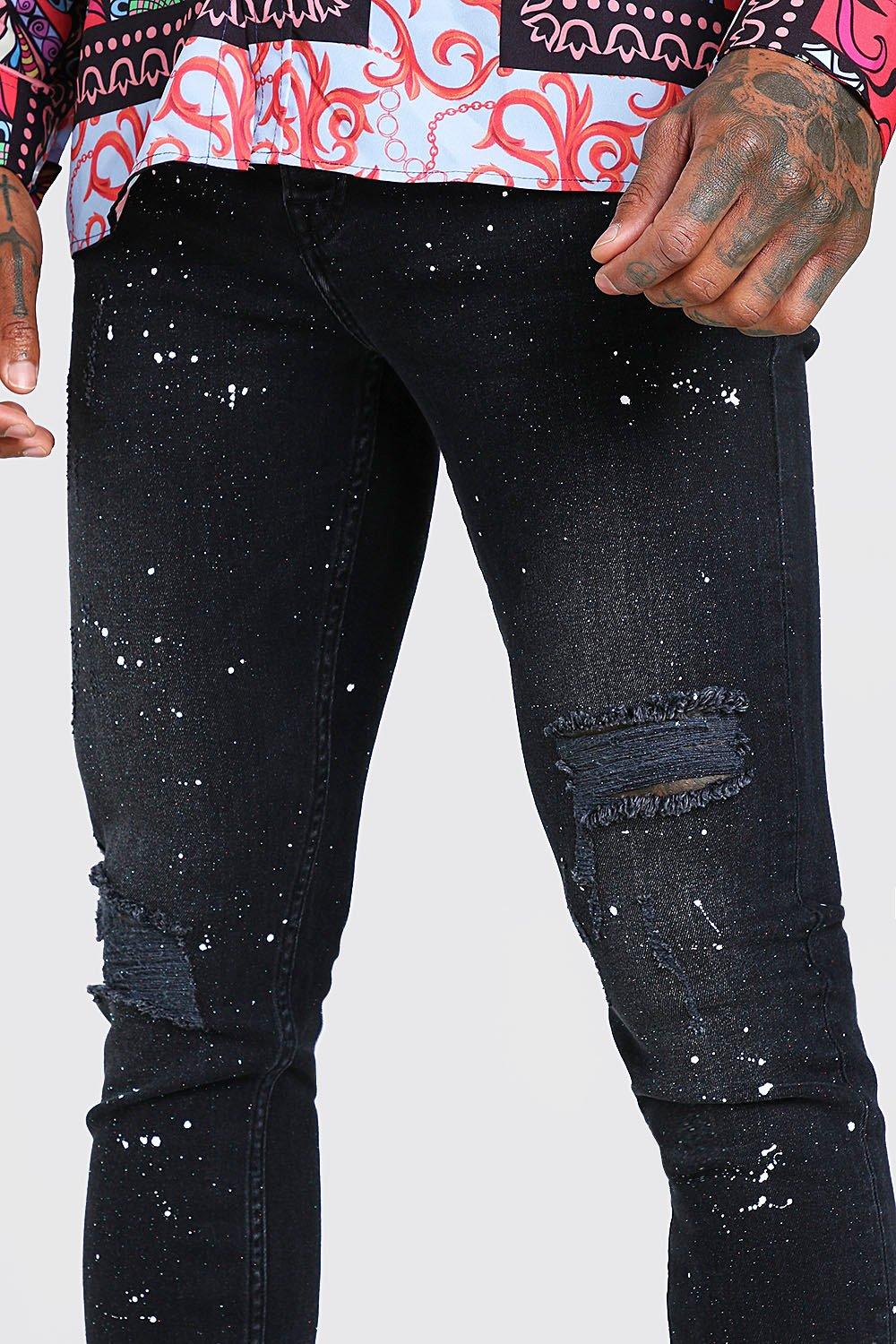 mens black spray on ripped jeans