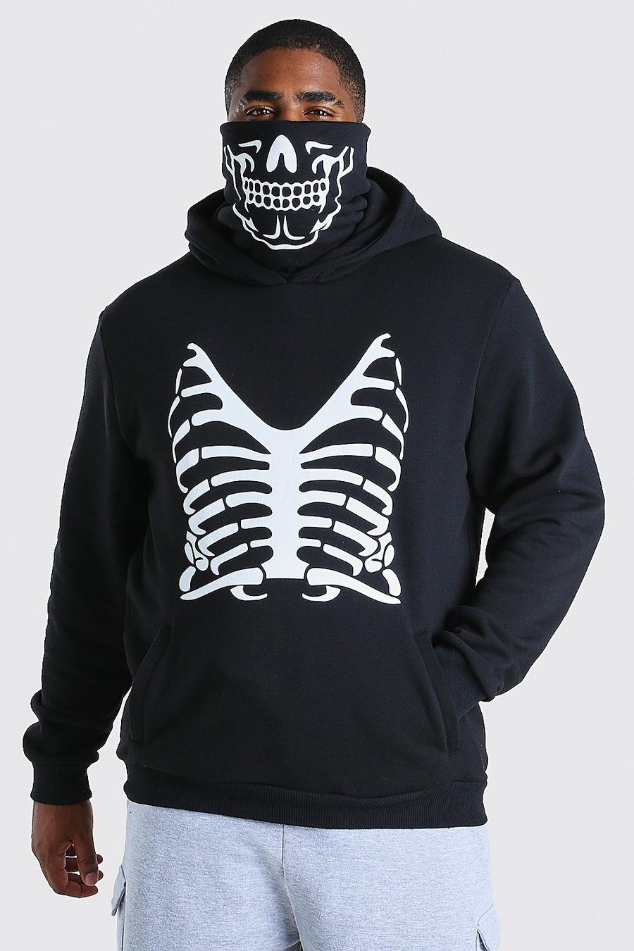 Zwart Plus Size Skelet Hoodie Met Skimasker image number 1