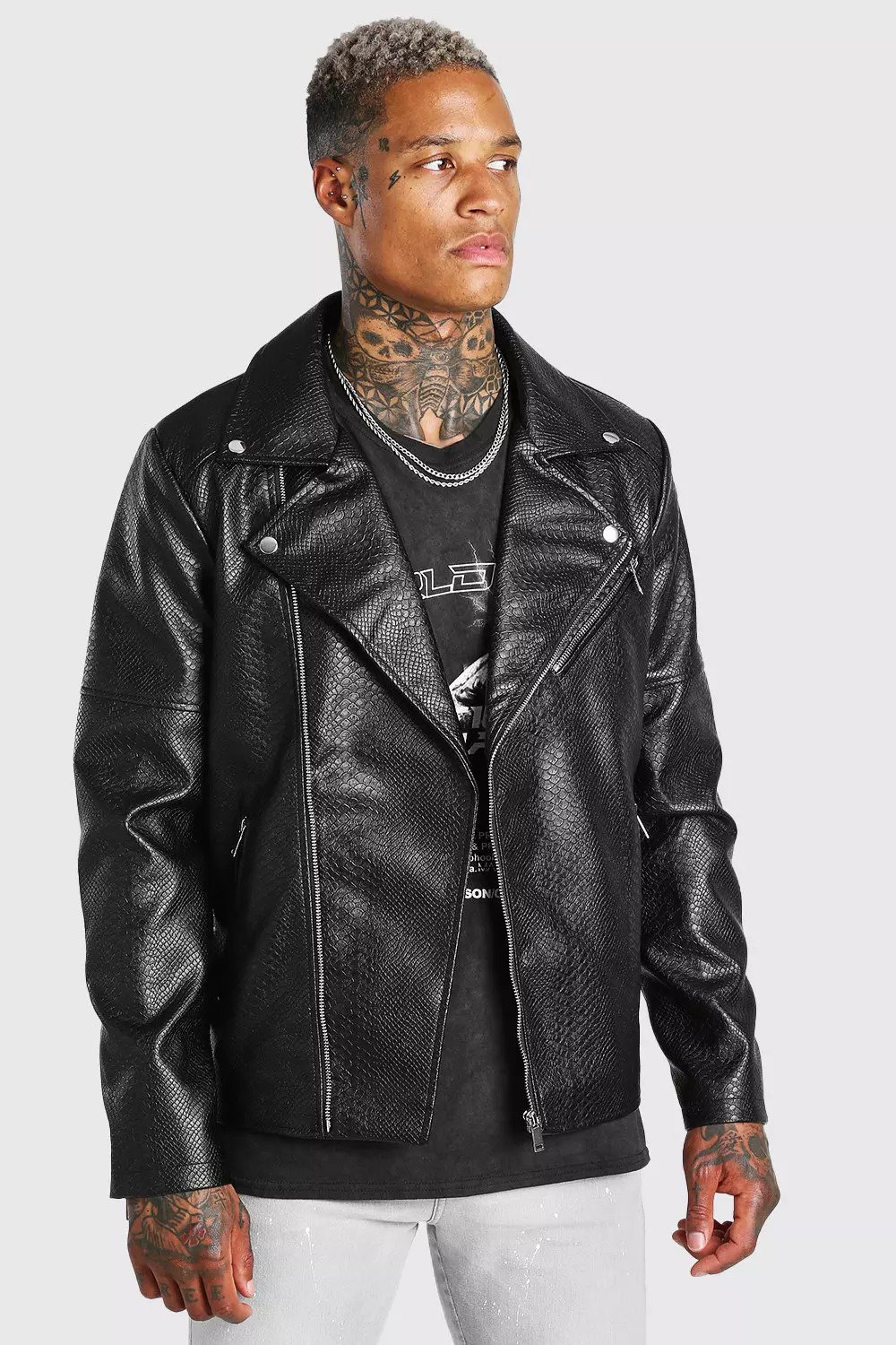 Leather Look Spray Paint Effect Biker Jacket | mail.napmexico.com.mx