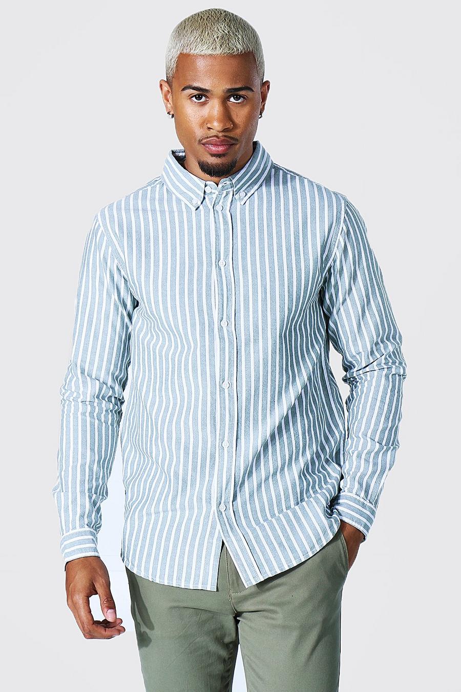 Khaki Gestreept Oxford Regular Fit Overhemd Met Lange Mouwen image number 1