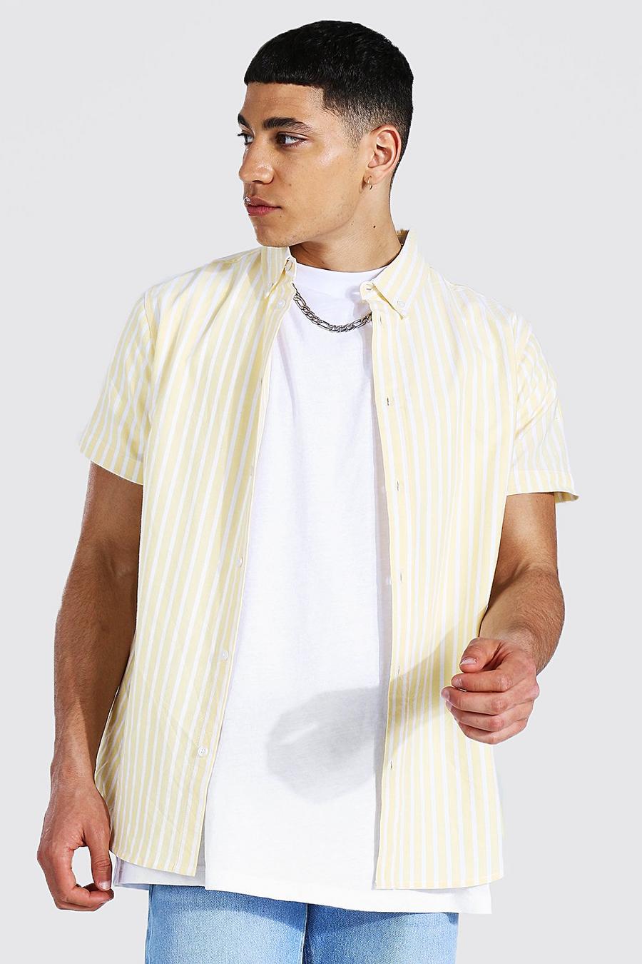 צהוב חולצת אוקספורד עם פסים ושרוולים קצרים image number 1