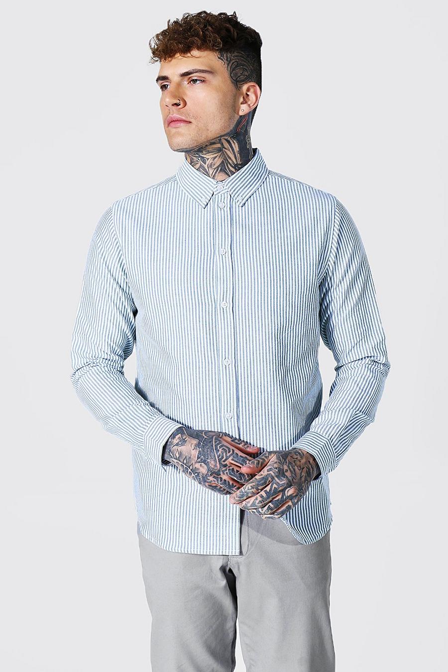 Khaki Oxford Stripe Long Sleeve Regular Shirt image number 1