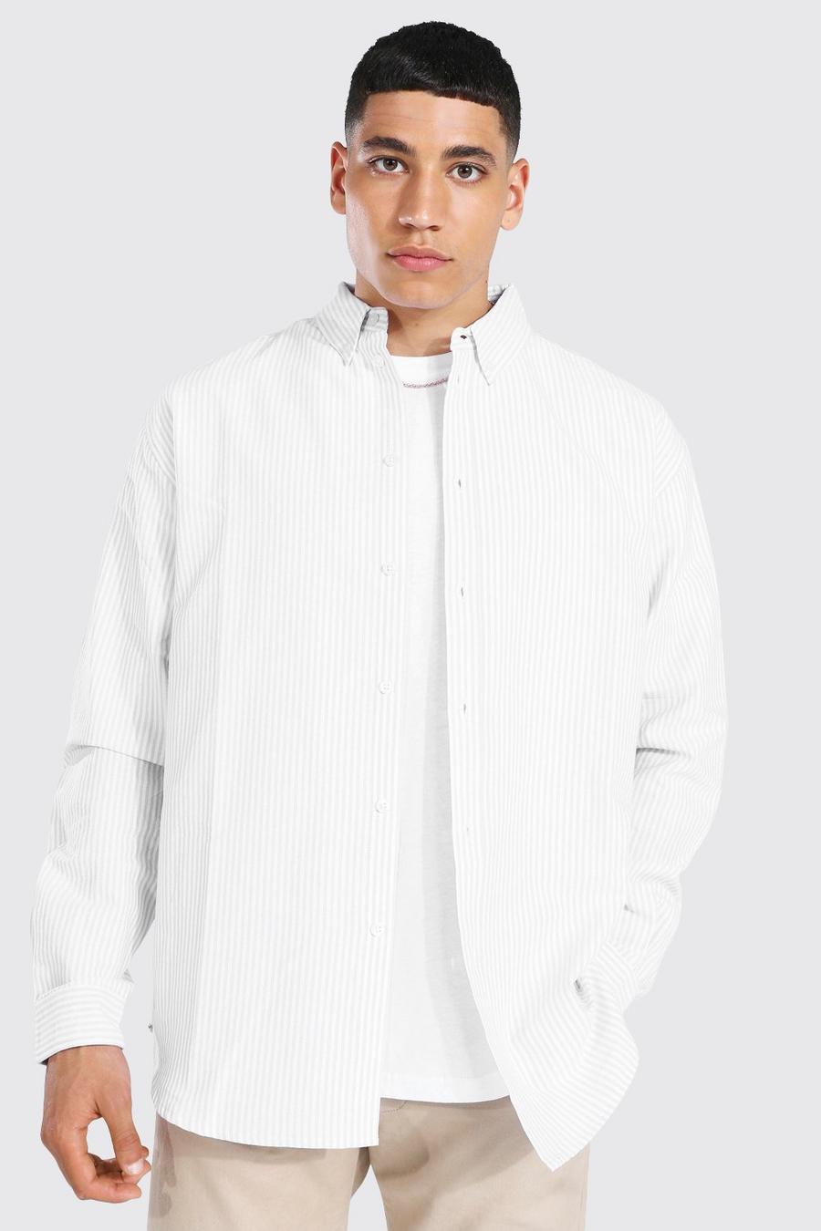 Lilac Oxford Stripe Long Sleeve Oversized Shirt image number 1