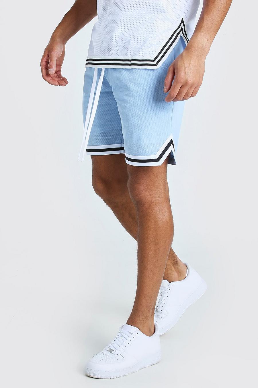 Powder blue Mesh Basketball Shorts With Tape image number 1