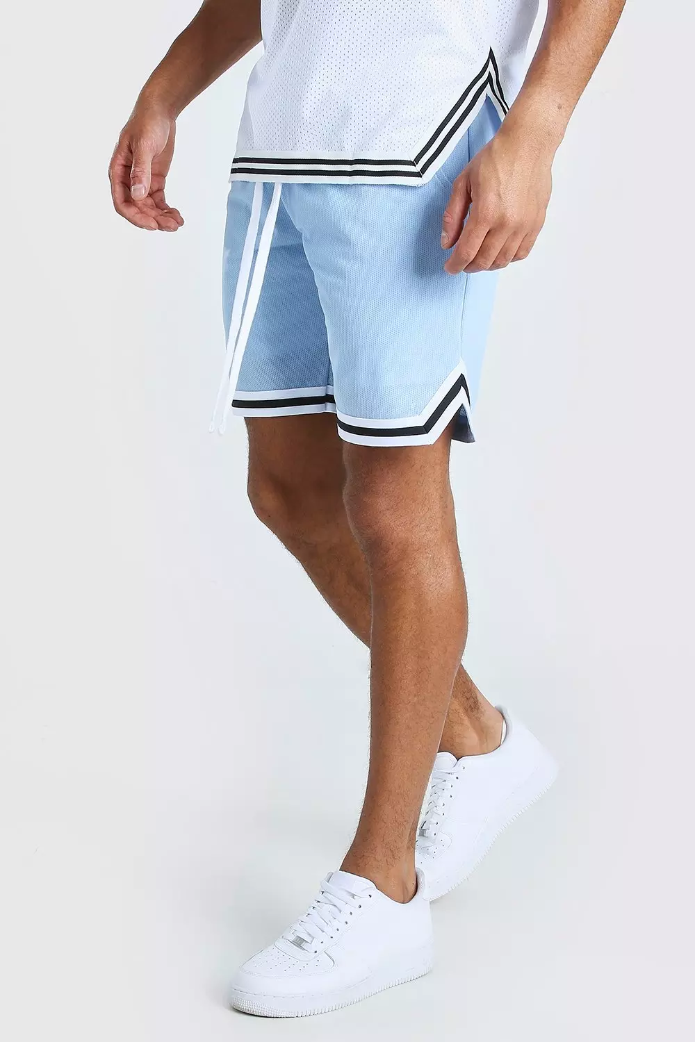 Powder blue Mesh Basketball Shorts With Tape alternative image