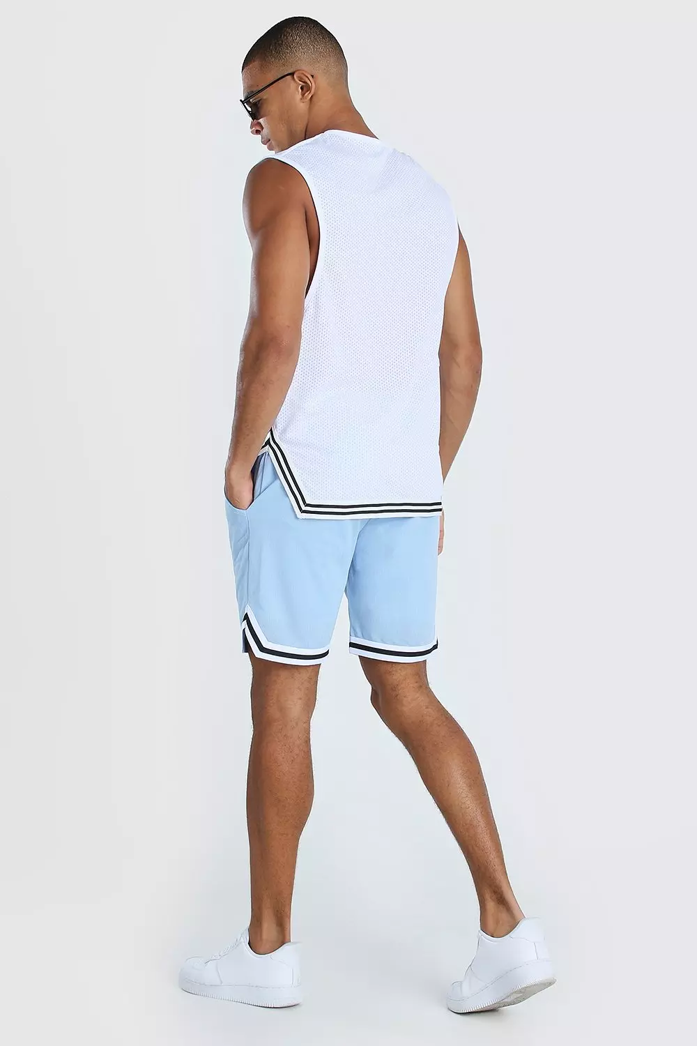 Powder blue Mesh Basketball Shorts With Tape alternative image