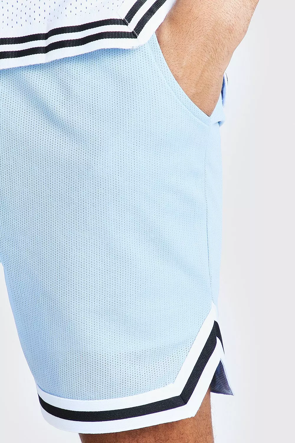 Powder blue Mesh Basketball Shorts With Tape alternative image
