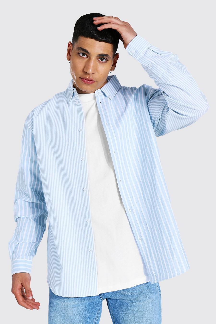 Blue Långärmad randig oversize oxfordskjorta image number 1